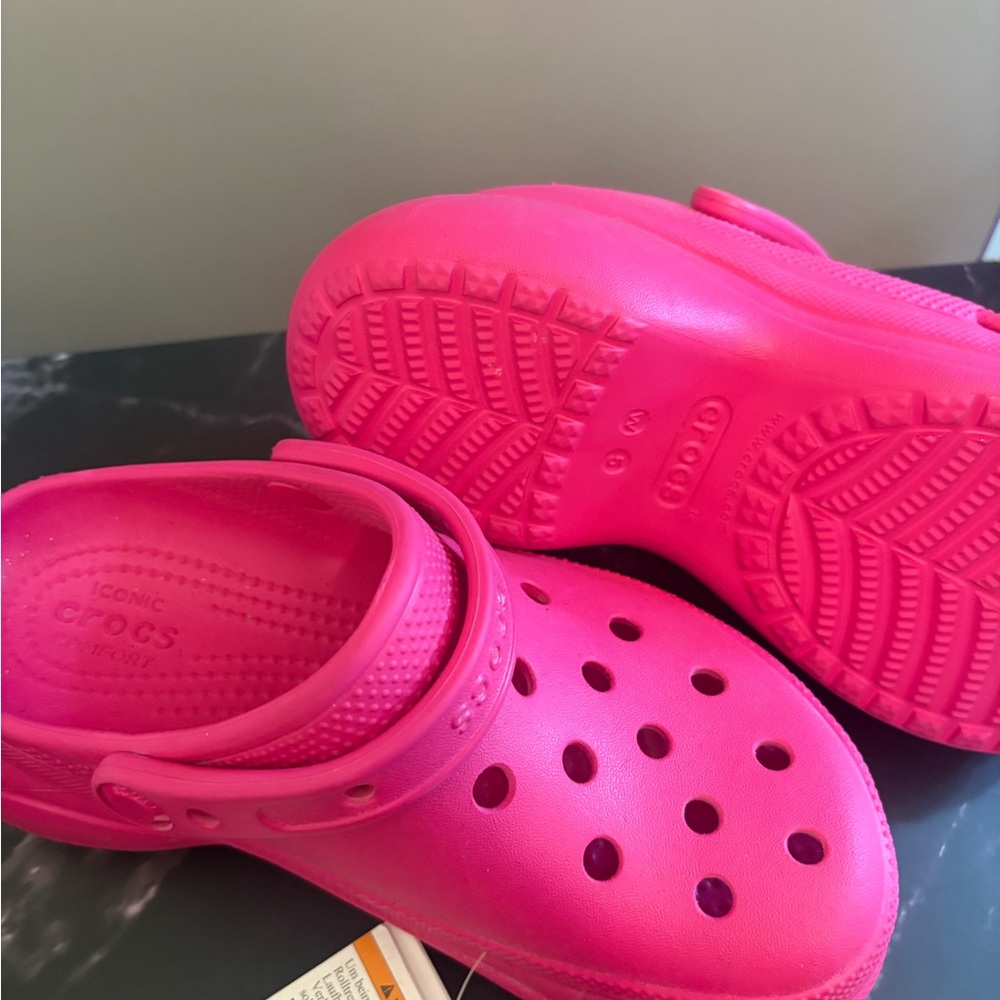 CROCS Pink Water Shoes with Perforated Design. Platform